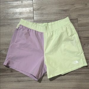 The North Face Women's Lavender & Light Green Split Athletic Shorts